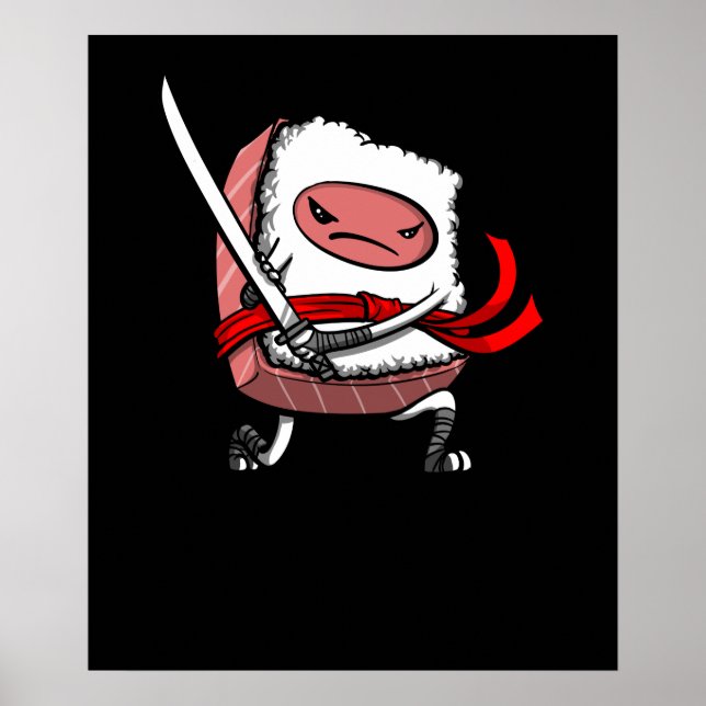 Poster Sushi Samurai Ninja Kawaii Alimentation japonaise (Devant)