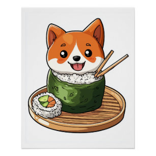Poster Sushi Shiba � Chien Nourriture Drôle