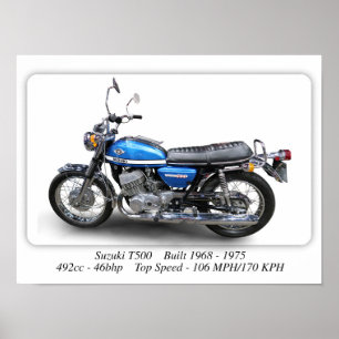 Poster Suzuki T500 Classic Motorcycle - A3 Size Print 