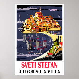 Poster Sveti Stefan île Yougoslavie Monténégro vintage