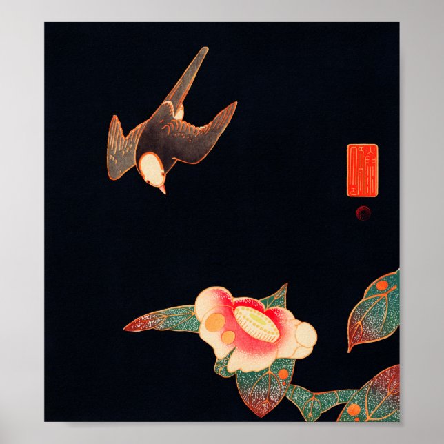 Poster Swallow and Camellia (1900) par Ito Jakuchu (Devant)