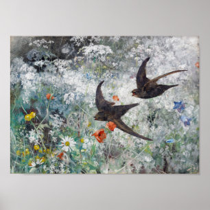 Poster Swallow and Flower Field, Bruno Liljefors