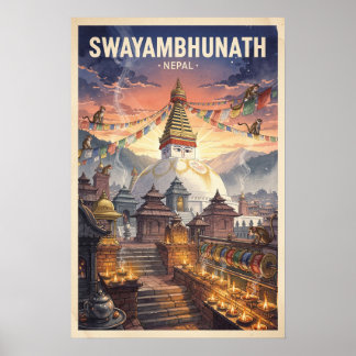 Poster Swayambhunath Nepal Voyage Rétro