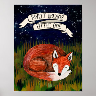 Poster Sweed Dreams Little One - Sleeping Fox Nursery Art