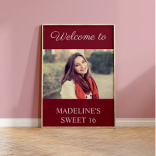 Poster Sweet 16 Anniversaire Bourgogne Nom Photo Bienvenu
