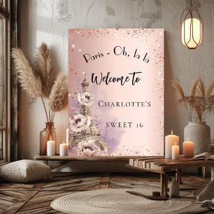 Poster Sweet 16 Paris tour eiffel rose or bienvenue