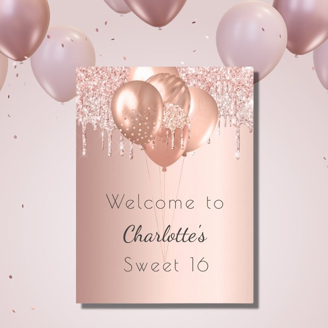Poster Sweet 16 rose or blush parties scintillant bienven (Créateur téléchargé)