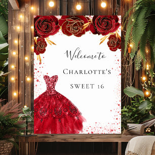 Poster Sweet 16 rouge blanc parties scintillant robe accu