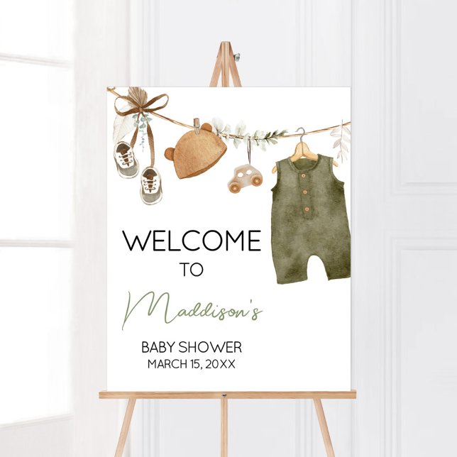 Poster Sweet Baby Boy Boho Vêtements Baby shower Bienvenu (Boho Clothes Sweet Baby Boy Baby Shower Welcome Sign)