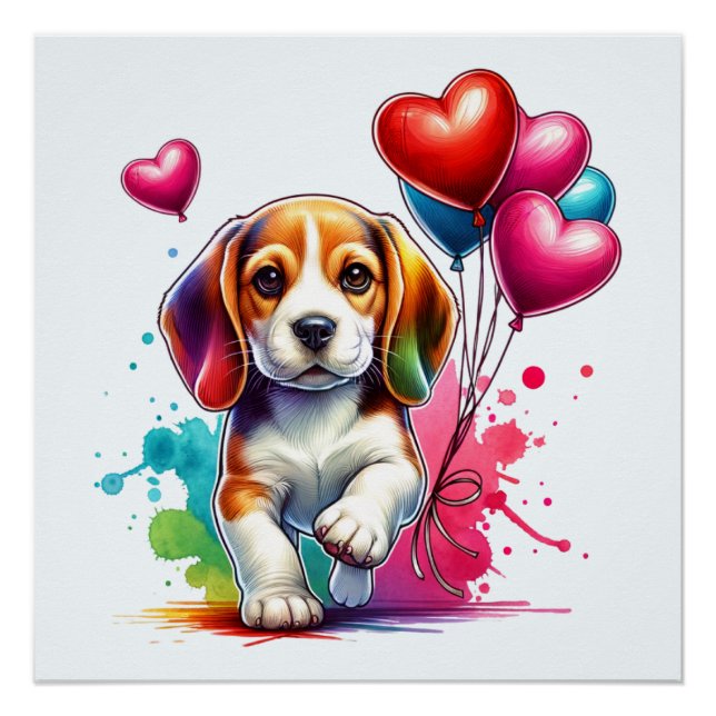 Poster Sweet Beagle Pup Valentine (Devant)