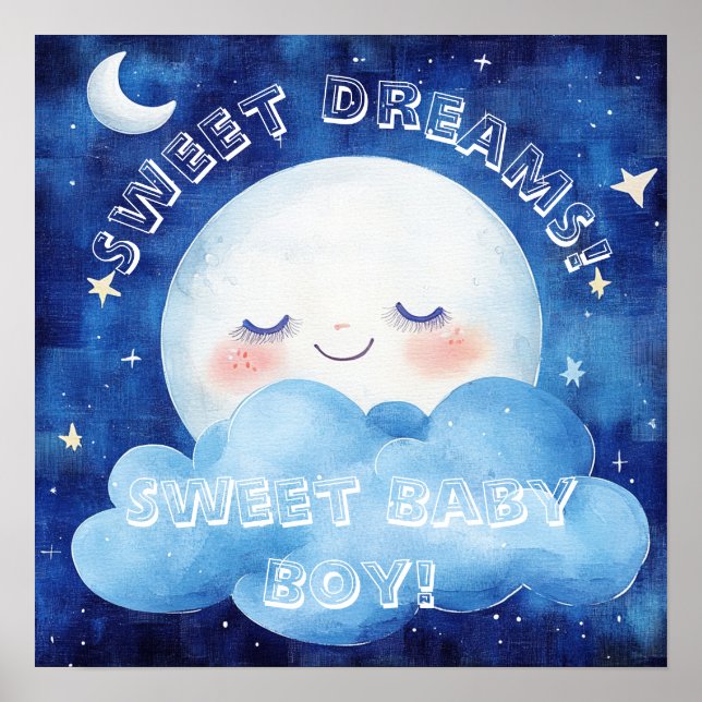 Poster Sweet Dreams Baby Boy Blue Night Sky (Devant)