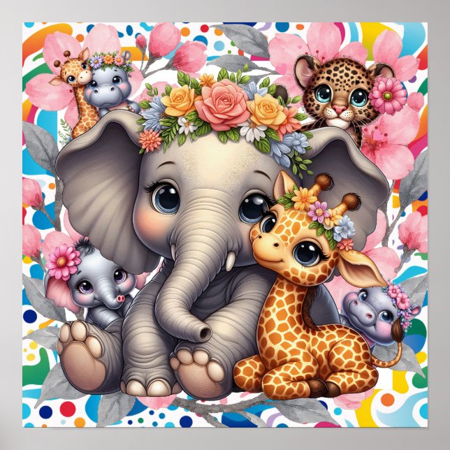 Poster Sweet Dreams Floral Jungle Animals Nursery  (Devant)