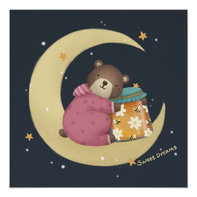 Poster Sweet Dreams : Illustration de l'ours et du miel (Devant)