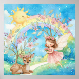 Poster Sweet Dreams Rainbow Fairy & Deer Nursery 