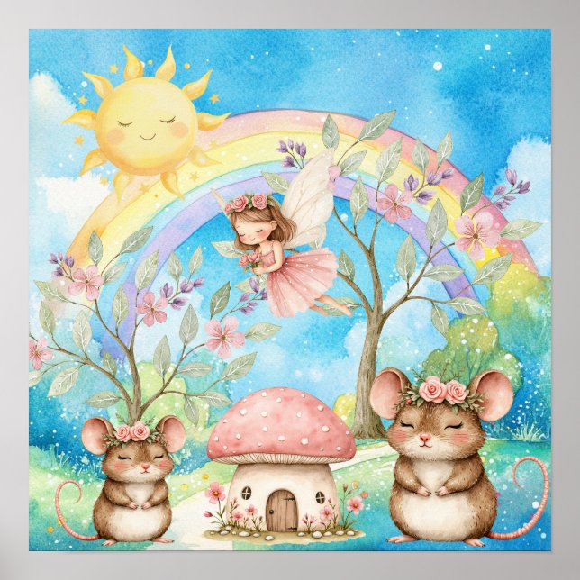 Poster Sweet Dreams Rainbow Fairy & Mice Nursery  (Devant)