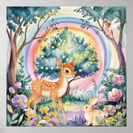 Poster Sweet Dreams Woodland Deer & Rabbits Nursery 