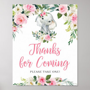 Poster Sweet Elephant bleu rose floral merci d'être venu