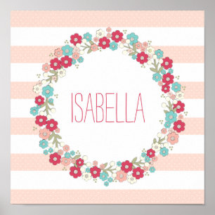 Poster Sweet Floral Nom de fille Mur personnalisé