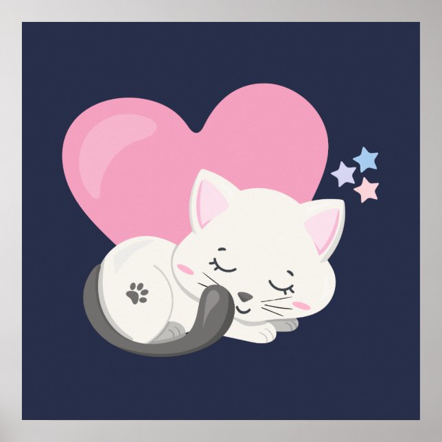 Poster Sweet Kitty Chat Dormir avec un grand coeur en arr (Devant)