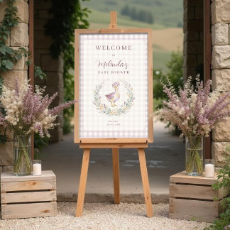 Poster Sweet Lilac Gingham Baby Goose Welcome Sign LPM26