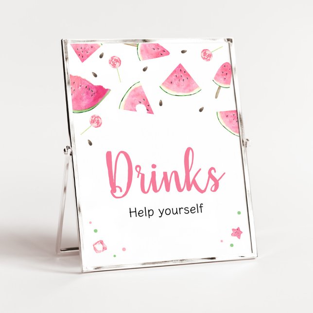 Poster Sweet Little Baby Watermelon Baby shower Boissons (Watermelon Sweet Little Baby Shower Drinks Sign)