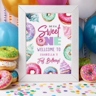 Poster Sweet One Cute Doughnut Fille 1er anniversaire Bie
