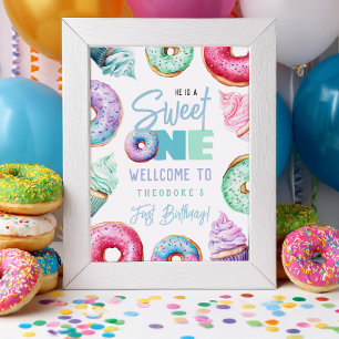 Poster Sweet One Donuts Garçon 1er anniversaire Bienvenue