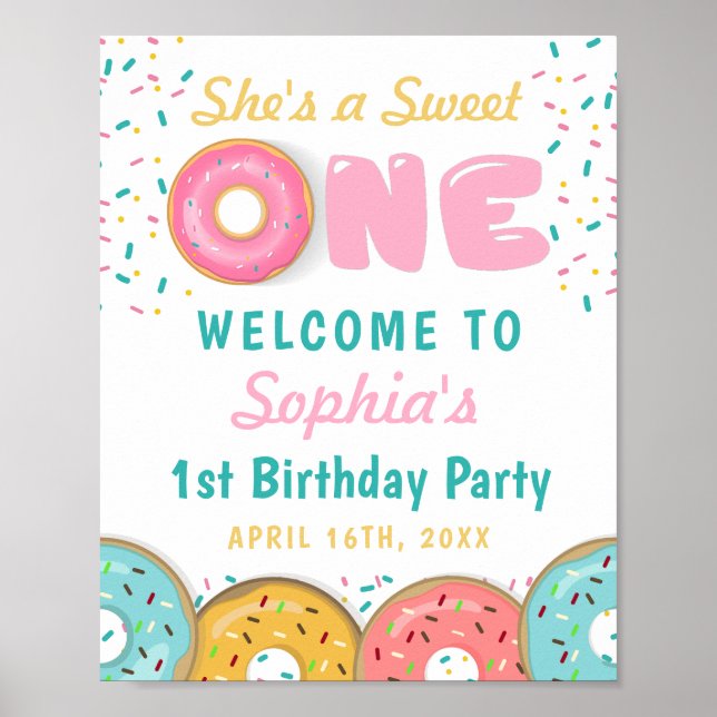 Poster Sweet One Donuts Première fête d'anniversaire Bien (Devant)