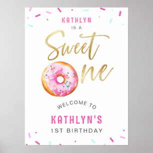 Poster Sweet One Rose Gold Donut Premier anniversaire Bie