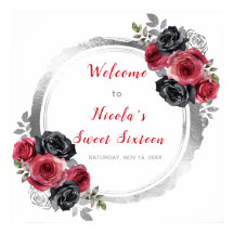 Sweet sixteen à fleurs élégant rouge et argent