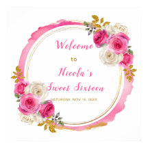 Sweet sixteen à fleurs élégantes roses et or chaud