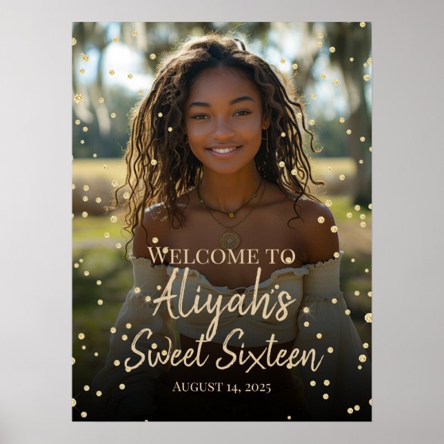 Poster Sweet sixteen anniversaire or diamants signe de bi (Devant)