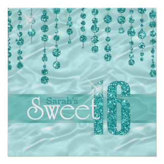 Poster Sweet sixteen bijou satiné ID Turquoise260