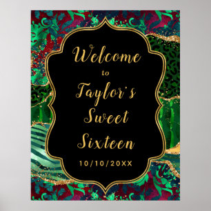 Poster Sweet sixteen d'Agate Safari vert Bienvenue