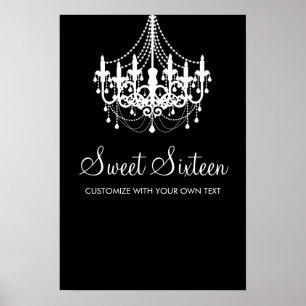 Poster Sweet sixteen de lustre noir et blanc