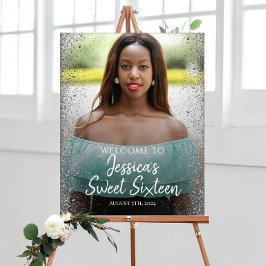 Poster Sweet sixteen fête signe d'accueil avec photo