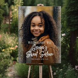 Poster Sweet sixteen fête signe d'accueil avec photo
