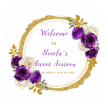 Sweet sixteen foncé violet et or élégant Fleurs