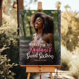 Poster Sweet sixteen moderne signe d'accueil avec photo