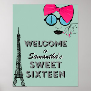 Poster Sweet sixteen Paris Anniversaire Bienvenue
