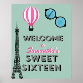 Poster Sweet sixteen Paris Anniversaire Bienvenue