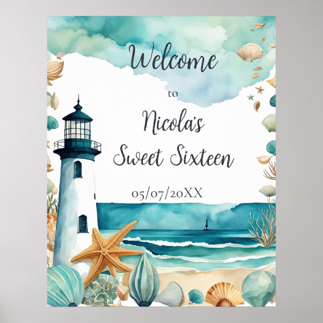 Poster Sweet sixteen phare Nautique Anniversaire (Devant)