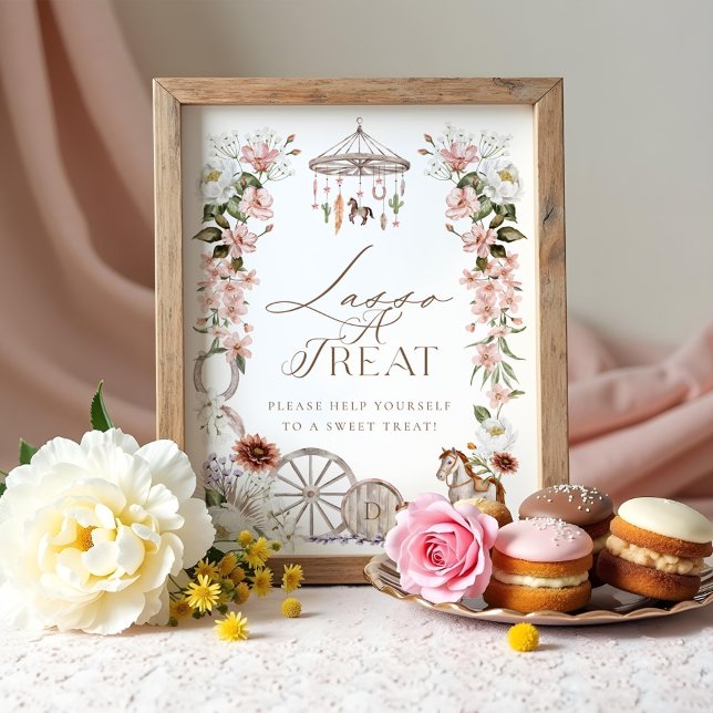 Poster Sweet Traitements Wild Western Rodeo Baby shower f (Sweet Treats Wild Western Rodeo Floral Baby Shower Poster)