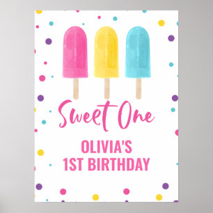 Poster Sweet Un 1er anniversaire Rainbow Ice Pop