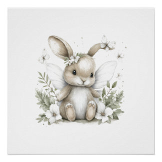 Poster Sweet watercolour fairy bunny illustration