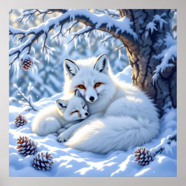 Poster Sweet White Foxes in the Snow