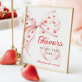 Poster Sweetheart Pink Bow Favors Baby Shower Table Sign