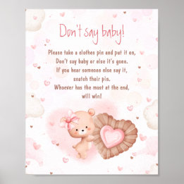 Poster Sweetie Baby shower rose ne pas dire jeu de bébé