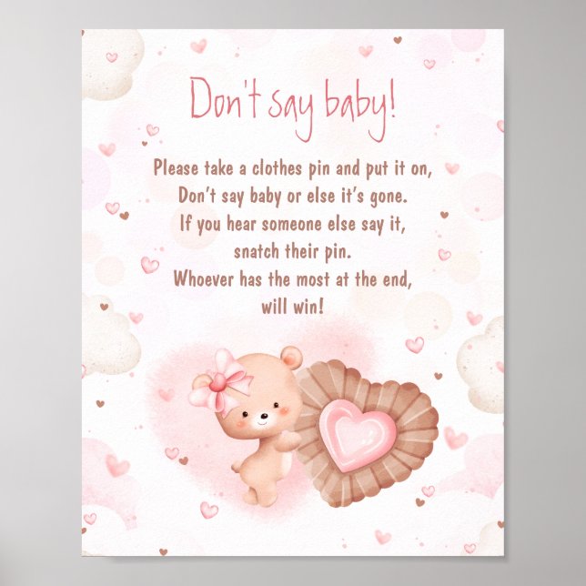Poster Sweetie Baby shower rose ne pas dire jeu de bébé (Devant)