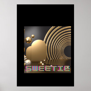 Poster Sweetie Nom du texte imprimé en forme de coeur